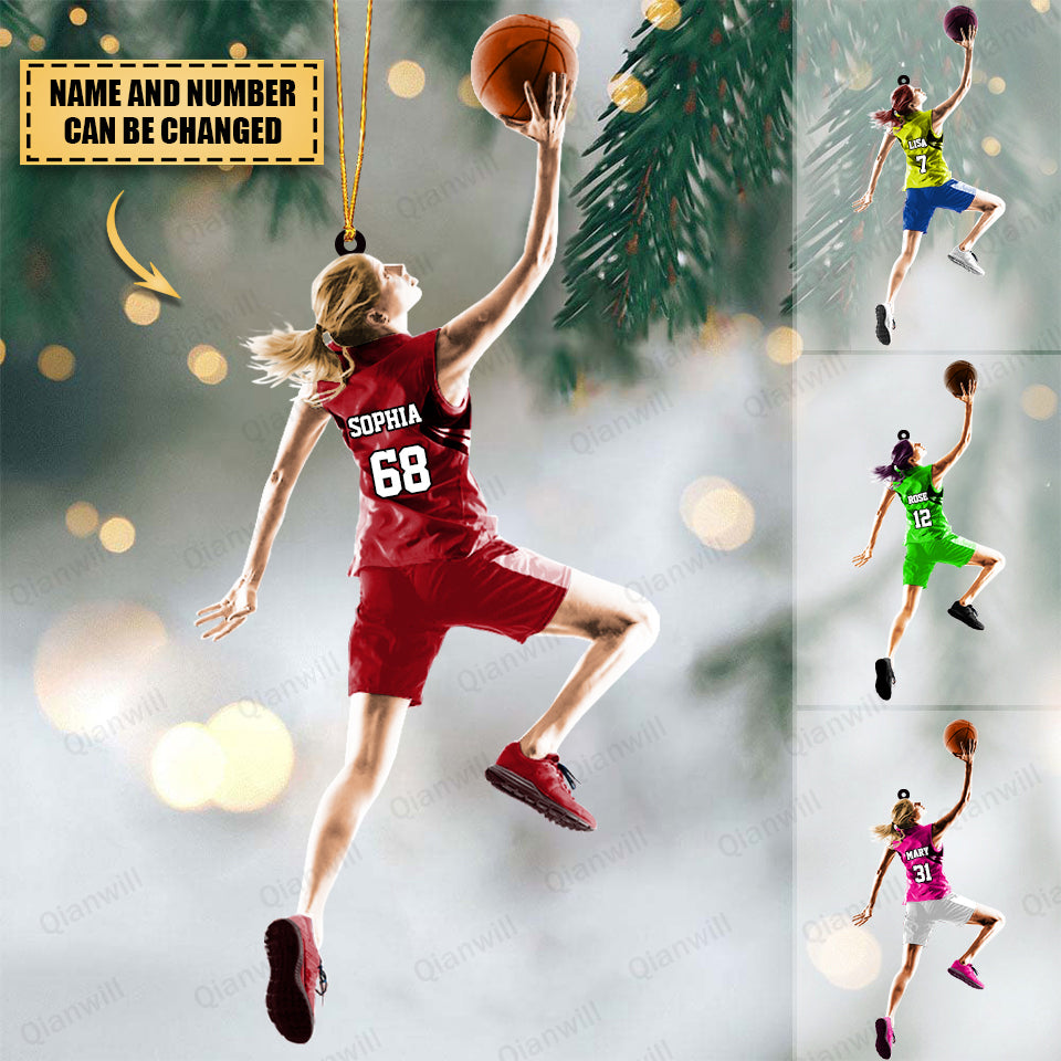 PERSONALIZED GIRL/FEMALE SHOOTING BASKETBALL ACRYLIC CHRISTMAS ORNAMENT